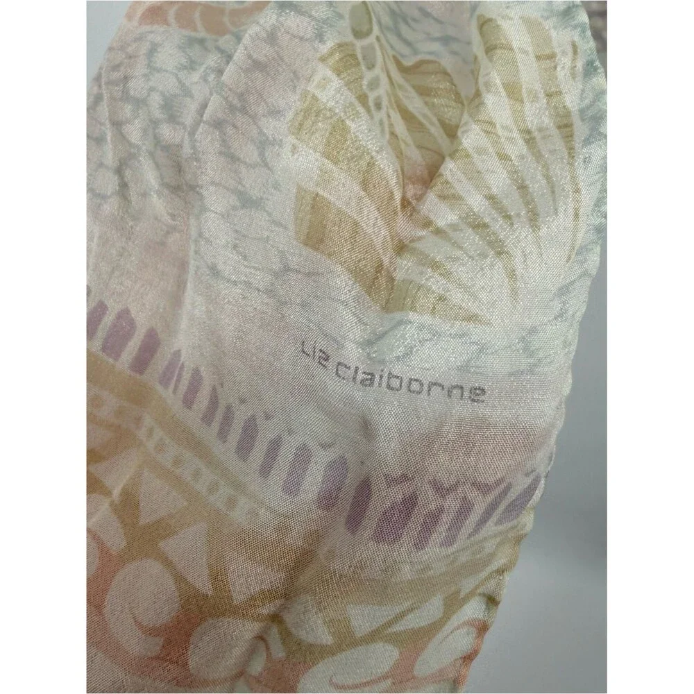 Liz Claiborne Vintage Pastel Seashell Print Scarf Beach Coastal Wrap Accessory